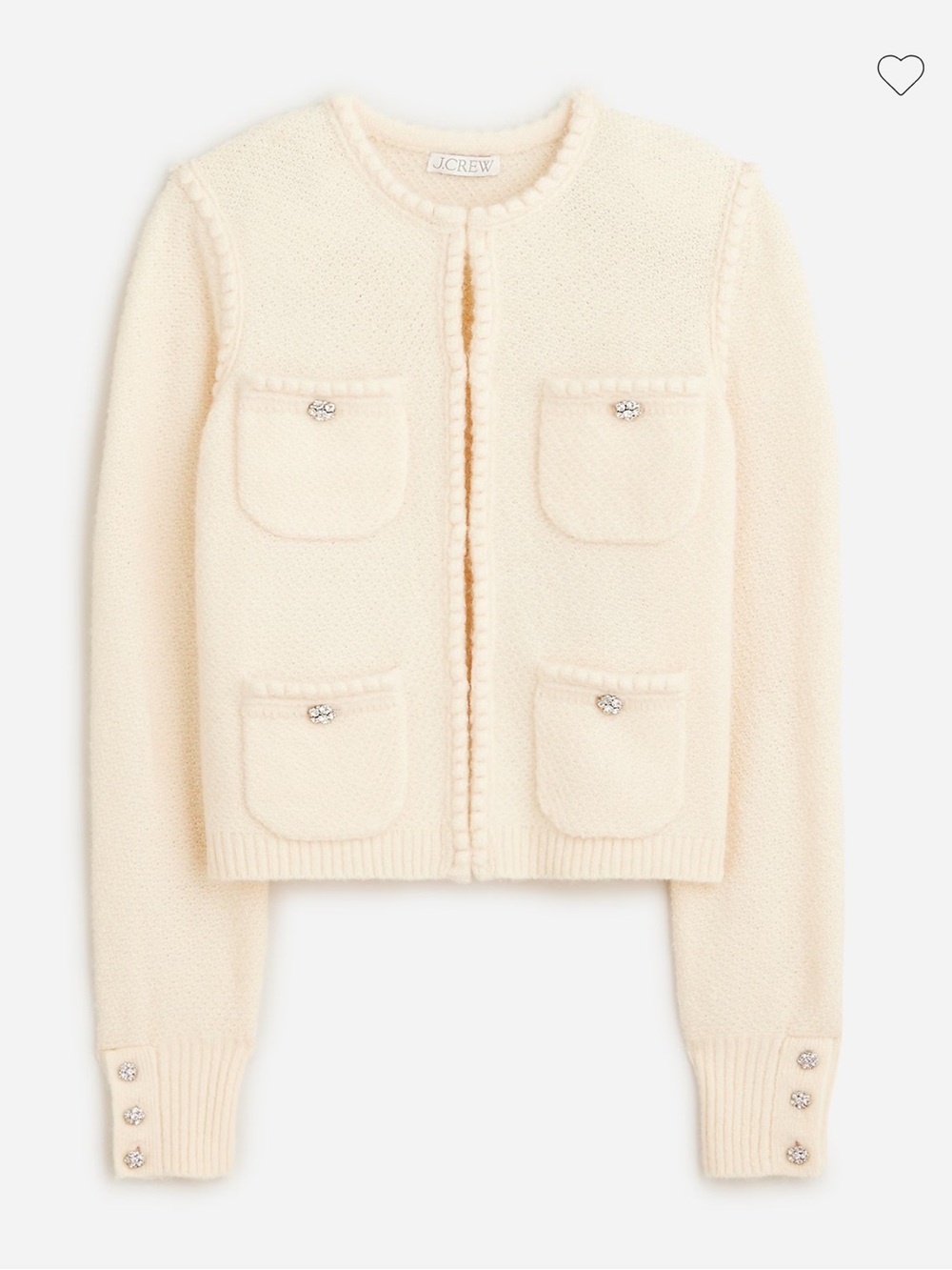 J. Crew Odette Sweater Lady Jacket Jewel Buttons Cream Cardigan Medium BM833